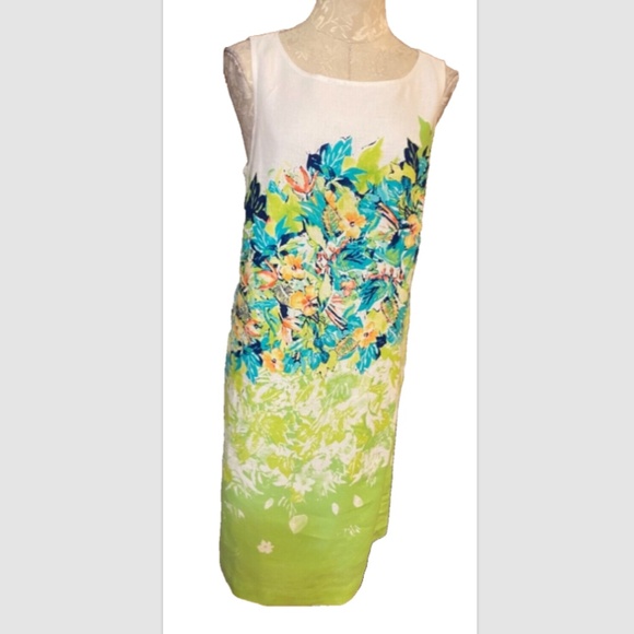 J Jill Dress Medium 6 8 10 Love Linen Career Church Sheath White Garden Floral - Picture 2 of 8